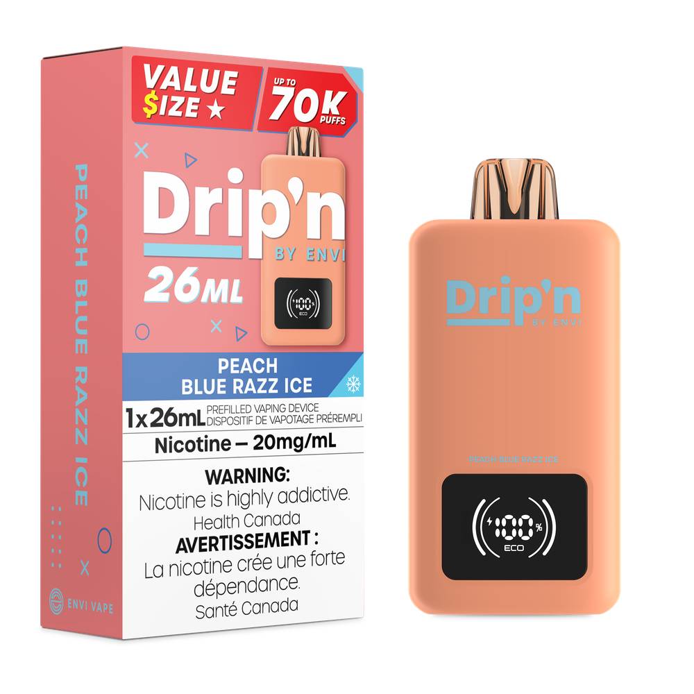 Drip'n by Envi 26mL 70K Puffs Disposable Vape Peach Blue Razz Ice